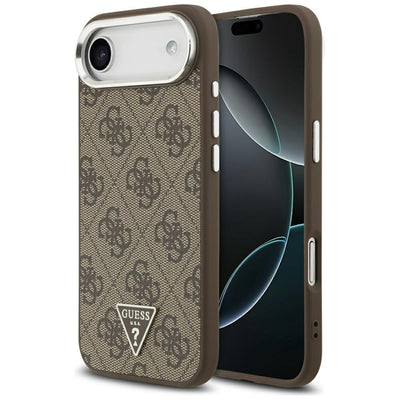 Husa Guess Magsafe 4G PU Leather cu Triangle Logo And Argintiu Metal Camera Frame pentru iPhone 17 Air Maro