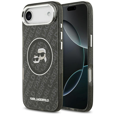 Husa Karl Lagerfeld Magsafe IML Glitter Metal Camera Frame si Buttons Karl si Choupette Heads On KL Repeated Logo pentru