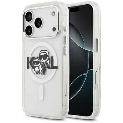 Husa Karl Lagerfeld Magsafe IML Glitter Metal Camera Frame And Buttons Karl And Choupette Sketch Logo pentru iPhone 17 P
