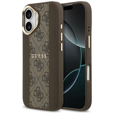 Husa Guess pentru iPhone 17 HC Magsafe PU W/ 4G PU Stripe Maro