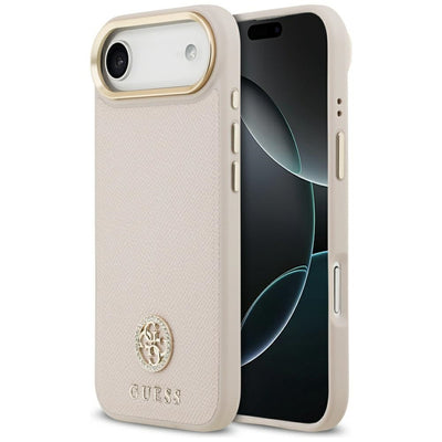 Husa Guess Grained Strass Logo Magsafe pentru iPhone Air Roz