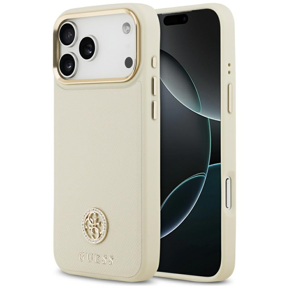 Husa Guess Grained Strass Logo Magsafe pentru iPhone 17 Pro Max Bej