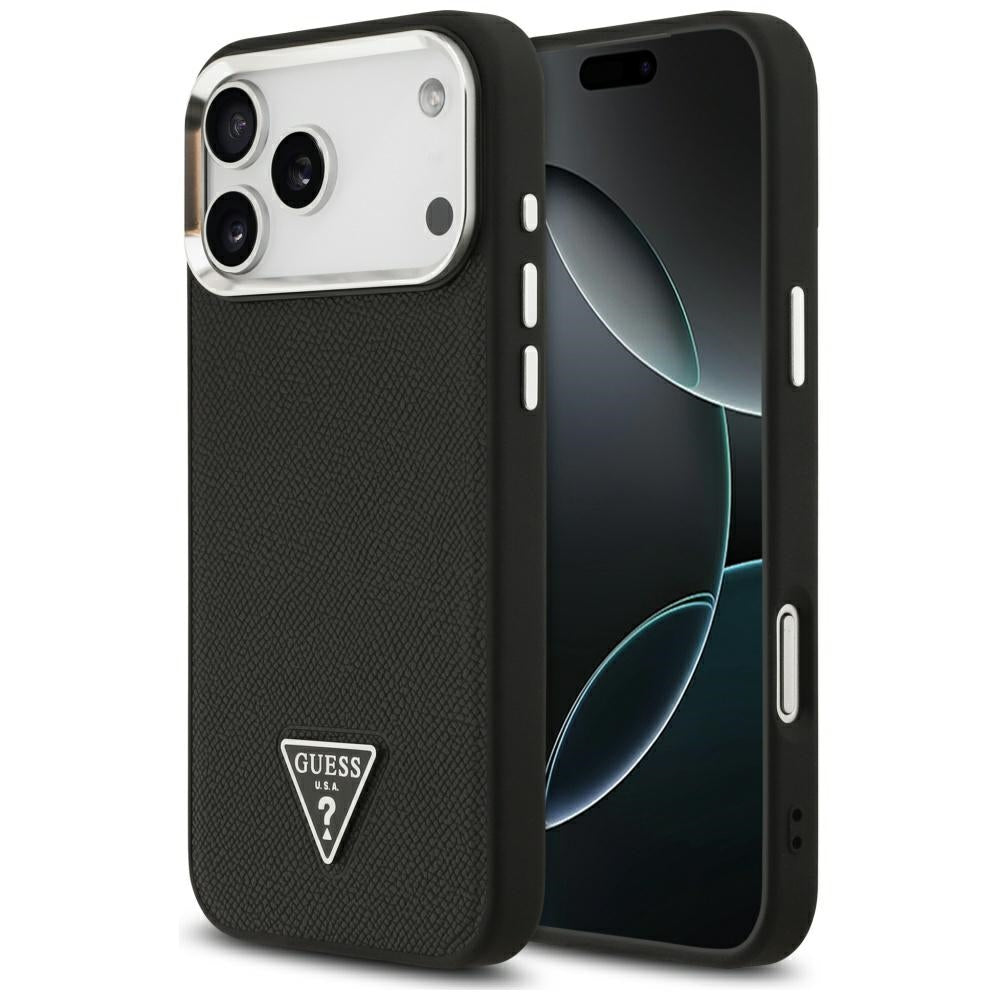 Husa Guess Grained Triangle Logo Magsafe pentru iPhone 17 Pro Max Negru
