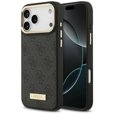 Husa Guess 4G Logo Plate Magsafe pentru iPhone 17 Pro Max Negru