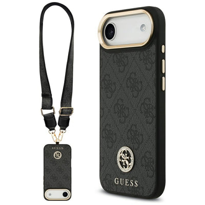Husa Guess 4G Strass Logo & Big Curea Metal Buttons Magsafe pentru iPhone Air Negru