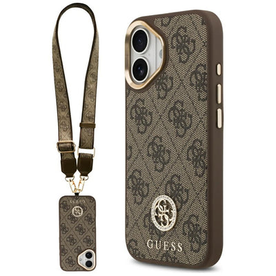 Husa Guess 4G Strass Logo & Big Curea Metal Buttons Magsafe pentru iPhone 17 Maro