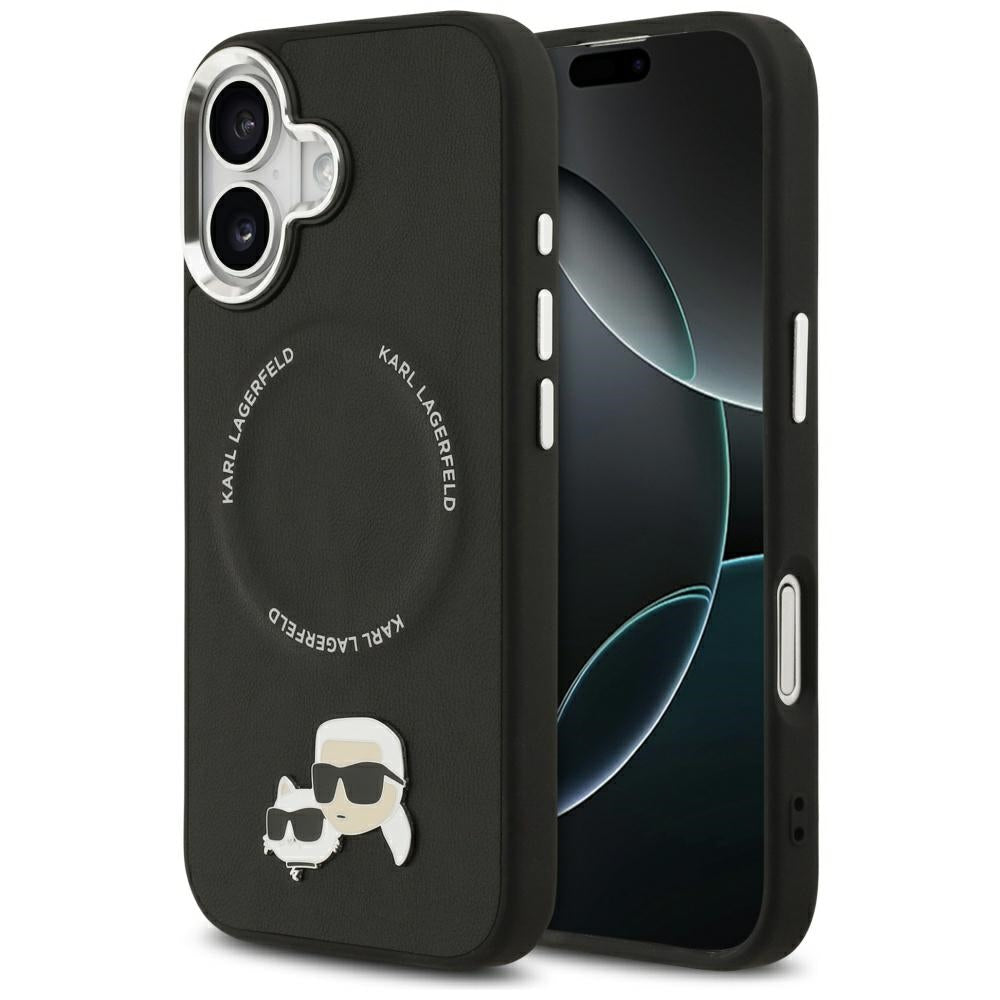 Husa Karl Lagerfeld Magsafe PU cu Karl&Choupette Heads Pins Logo si Metal Camera Buttons pentru iPhone 17 Negru