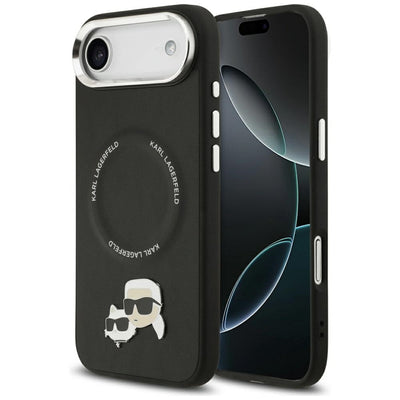 Husa Karl Lagerfeld Magsafe PU cu Karl&Choupette Heads Pins Logo And Metal Camera Buttons pentru iPhone 17 Air Negru
