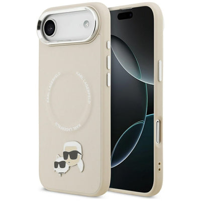 Husa Karl Lagerfeld Magsafe PU cu Karl&Choupette Heads Pins Logo And Metal Camera Buttons pentru iPhone 17 Air Gri