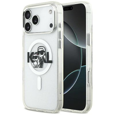 Husa Karl Lagerfeld Magsafe IML Glitter Metal Camera Frame And Buttons Karl And Choupette Sketch Logo pentru iPhone 17 P