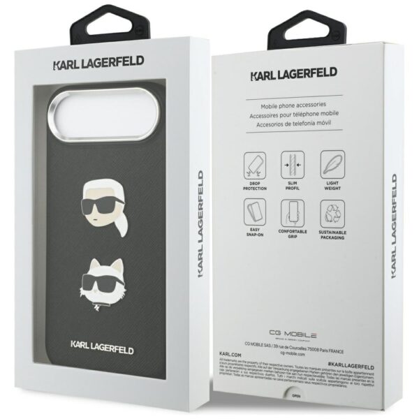 Husă pentru Karl Lagerfeld FW Grained Karl & Choupette Heads Pins & Logo iPhone Air black – Negru