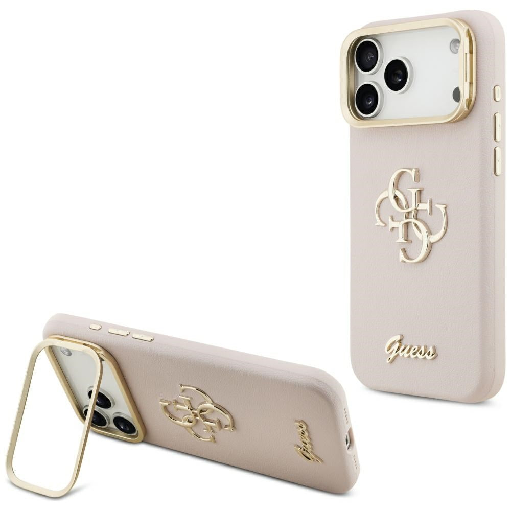Husa Guess Grained Big 4G & Stand Camera pentru iPhone 17 Pro Max Roz