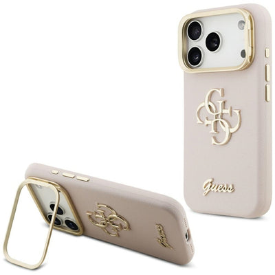 Husa Guess Grained Big 4G & Stand Camera pentru iPhone 17 Pro Roz