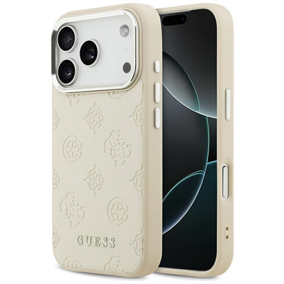 Husa Guess Peony Hot Stamp Script Magsafe pentru iPhone 17 Pro Bej