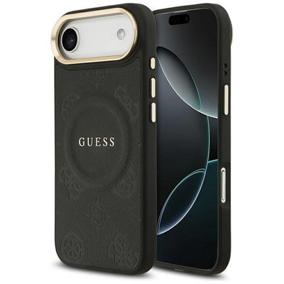 Husa Guess pentru iPhone 17 Air HC Magsafe PU W/ Peony HOT Stamp Negru