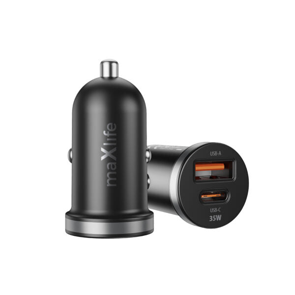 Încărcător auto Maxlife MXCC‑05 PD QC 1x USB‑C 1x USB 35W negru