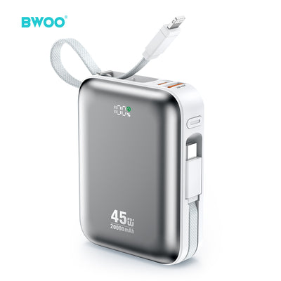 Cablu BWOO 20000mAh Fast Charging Acumulator extern Pd45w cu 2 Type C And Lightning P78 Argintiu