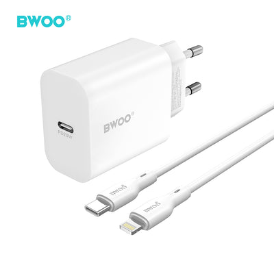 Cablu BWOO Incarcator priza Cda233 PD 20W 1x Usb-c cu Usb-c - Lightning Alb
