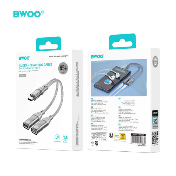 BWOO 2 in 1 Adapter 2 Type C ports to 3.5MM Jack BZ68