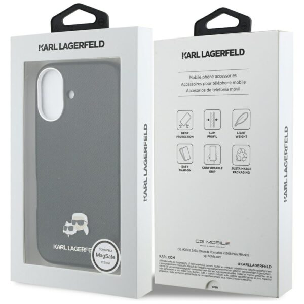 Husă pentru iPhone 17 Karl Lagerfeld 6,3" HC MAGSAFE PU FW W/ K&C HEAD PIN BLACK – Negru