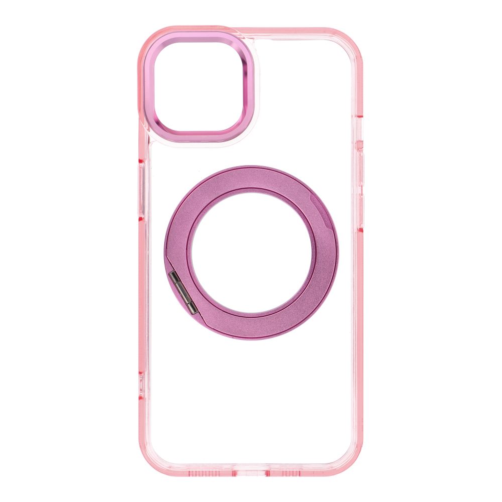 Husa pentru iPhone 14 Frame Circle Stand Compatible cu Magsafe Roz