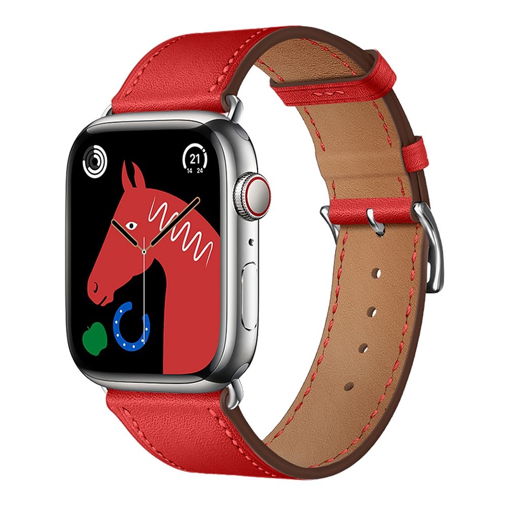 Curea Forcell To Apple Watch F-design Fa20 Holes Eco-friendly piele 42 / 44 / 45 / 49 Mm Rosu