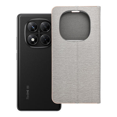Husa Luna Book Auriu Flip pentru Xiaomi Redmi Note 14 PRO 5G / 14 PRO Plus 5G Argintiu