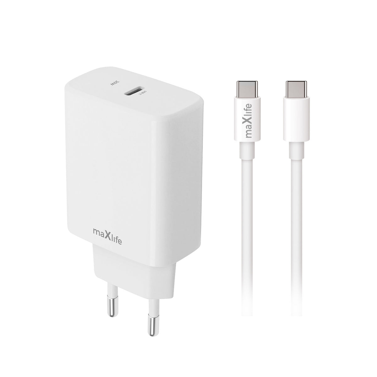 Cablu Maxlife Mxtc-10-20c PD QC Incarcator 1x Usb-c 20W Alb + Usb-c - Usb-c 20W
