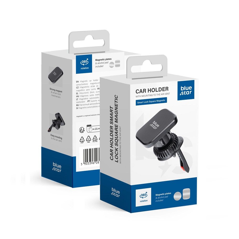 Suport Albastru Star Magnetic Car Phone Smart Lock Square grila de ventilatie Negru