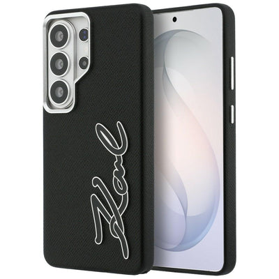 Husa Karl Lagerfeld Grained Signature Metal Resin Logo pentru Samsung Galaxy S26 Ultra Negru