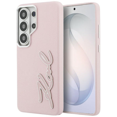 Husa Karl Lagerfeld Grained Signature Metal Resin Logo pentru Samsung Galaxy S26 Ultra Roz