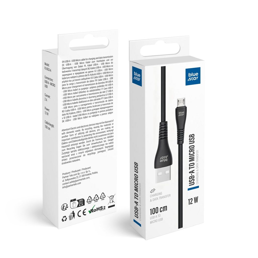 Cablu Albastru Star USB A To Micro USB 2A 12W 1 M Negru
