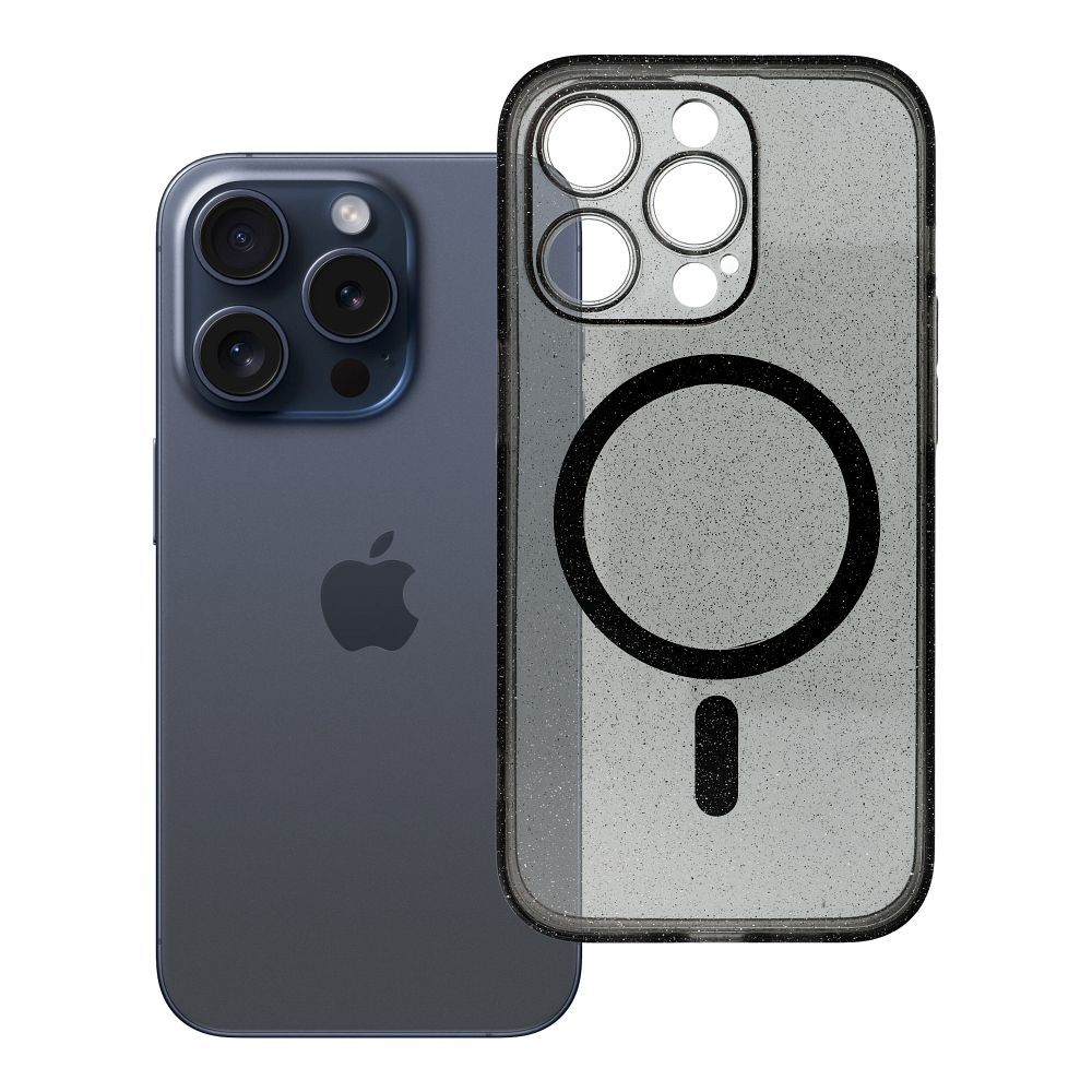 Husa Transparent Mag pentru iPhone 14 PRO - Glitter (STR / Camera Protection) Compatible cu Magsafe Negru Glitter