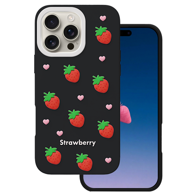 Husa Strawberry pentru iPhone 16 Pro Max 6,9" Negru