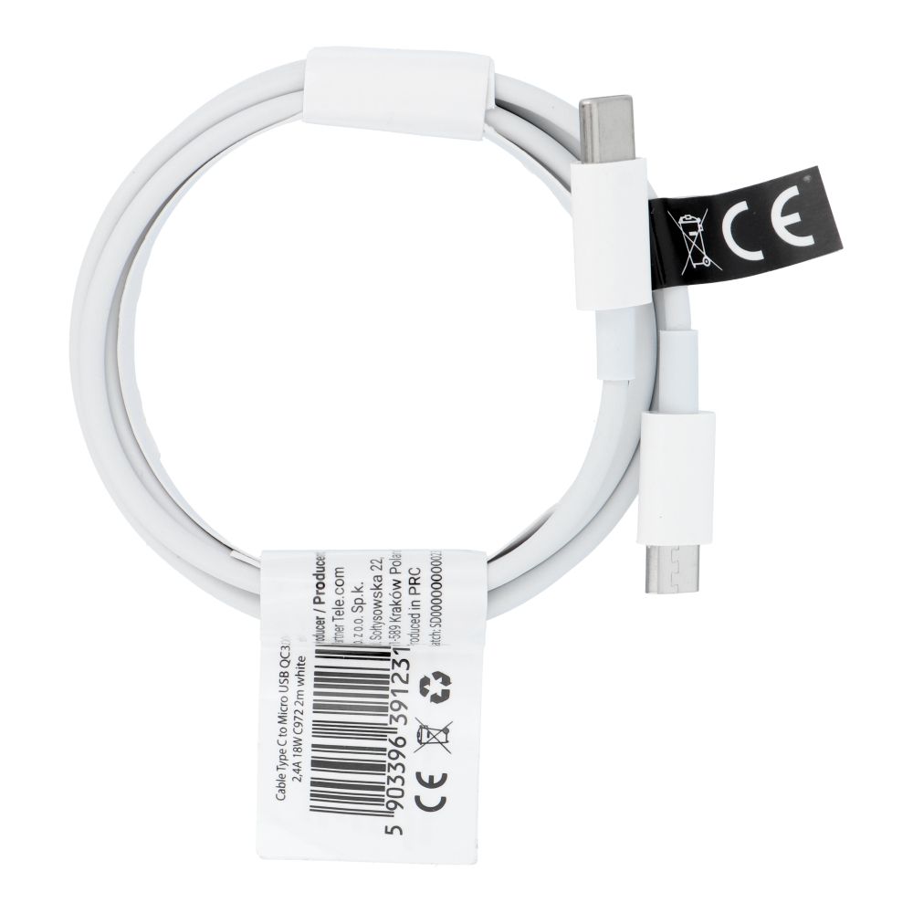 Cablu USB C To Micro USB Qc3.0 2,4A 18W C972 2 M Alb