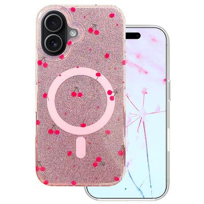 Husa Cherry Mag pentru iPhone 16 6,1" Glitter