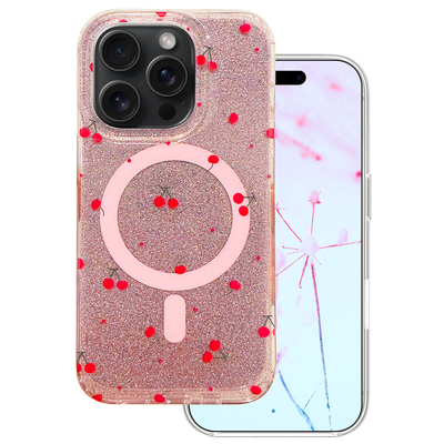 Husa Cherry Mag pentru iPhone 15 Pro 6,1" Glitter