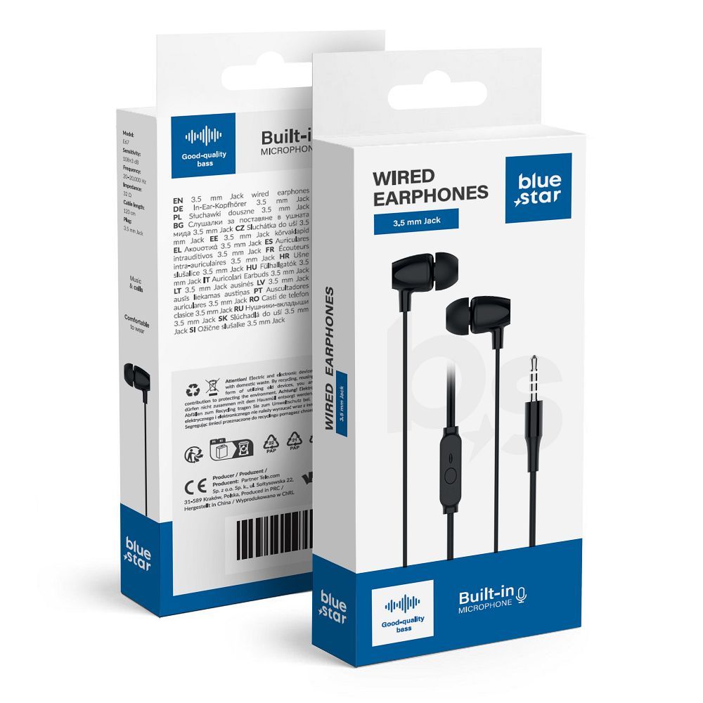 Casti Albastru Star Wire Jack 3,5 Mm Pa-e67 1,2 M Negru