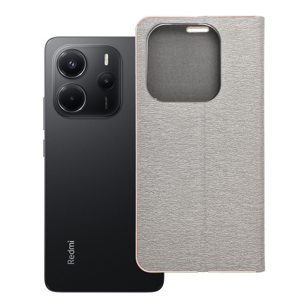 Husa Luna Book Auriu Flip pentru Xiaomi Redmi Note 14 5G Argintiu