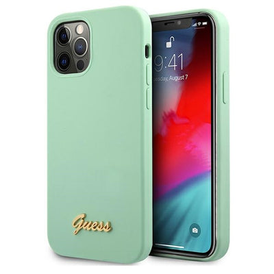Husa Guess Metal Logo Script pentru iPhone 12 Pro Max 6.7" - Verde