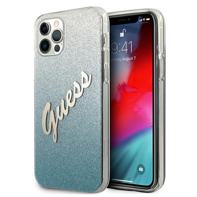 Husa Guess iPhone 12 Pro Max 6.7" Albastru/Albastru Hardcase Glitter Gradient Script