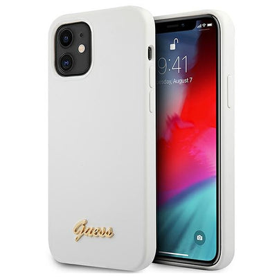 Husa Guess Guhcp12slslmgwh iPhone 12 Mini 5.4" Alb/Alb Hardcase Metal Logo Script