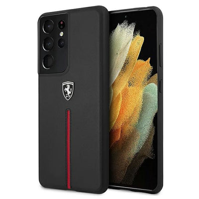 Husa Ferrari Feosihcs21lbk S21 Ultra G998 Negru/Negru Hardcase Off Track Leather Nylon Stripe