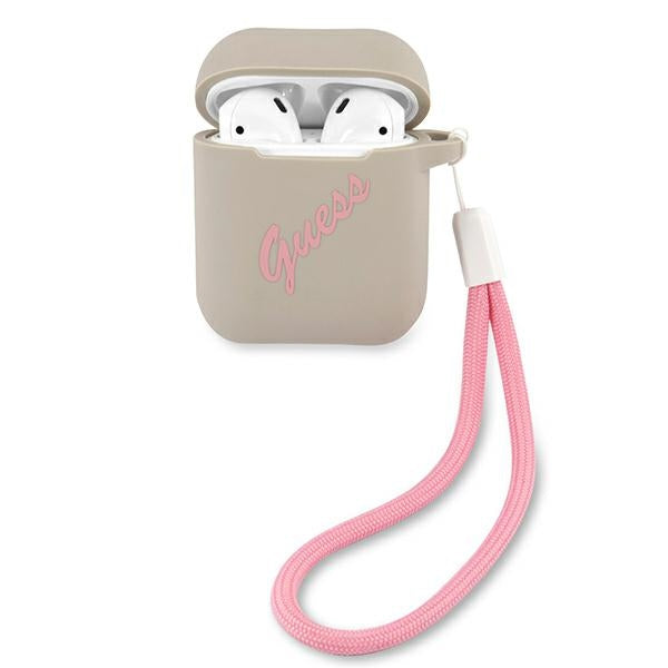 Husa Guess AirPods Cover Gri Roz/Gri Roz Silicone Vintage