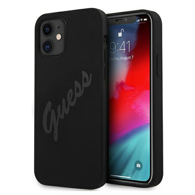 Husa Guess iPhone 12 Mini 5.4" Negru/Negru Hardcase Script Vintage