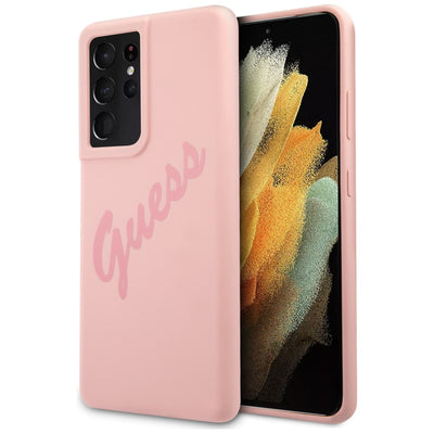 Husa Guess S21 Ultra G998 Roz/Roz Hardcase Script Vintage