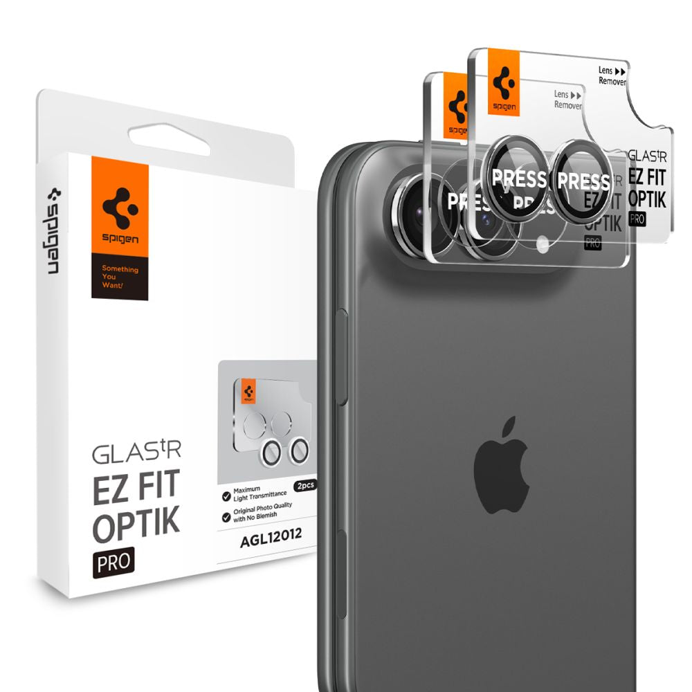 Folie camera Spigen Optik Pro Glas.tr EZ Fit protectie 2-pack iPhone Duo Star Alb