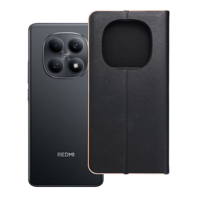 Husa Luna Book Auriu Flip pentru Xiaomi Redmi Note 15 5G Negru