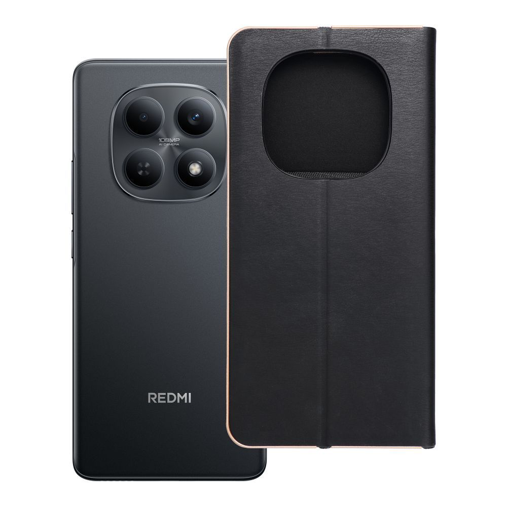 Husa Luna Book Auriu Flip pentru Xiaomi Redmi Note 15 5G Negru