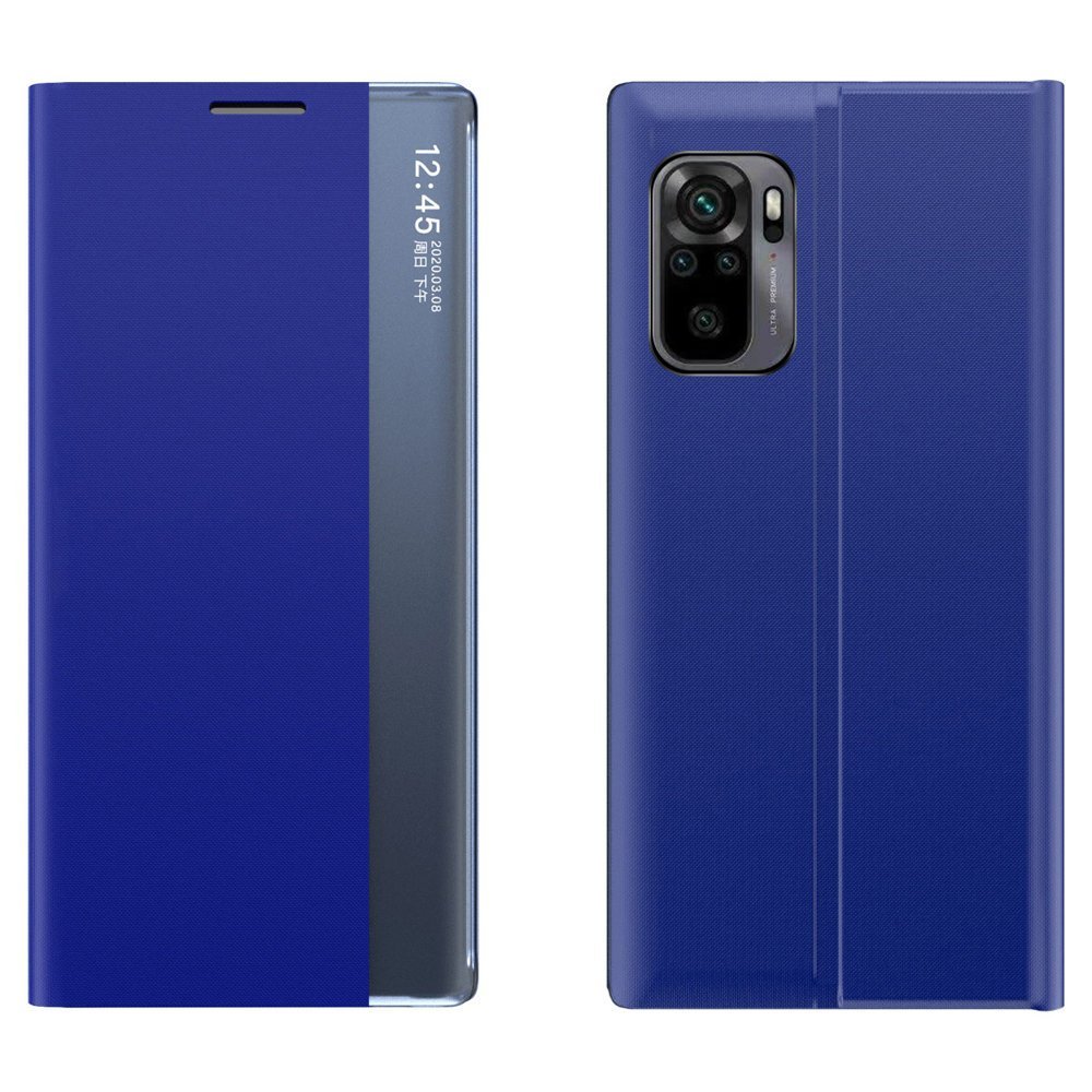 Husa Sleep Bookcase Type cu Smart Window pentru Xiaomi Redmi K40 Pro+ / K40 Pro / K40 / Poco F3 Albastru